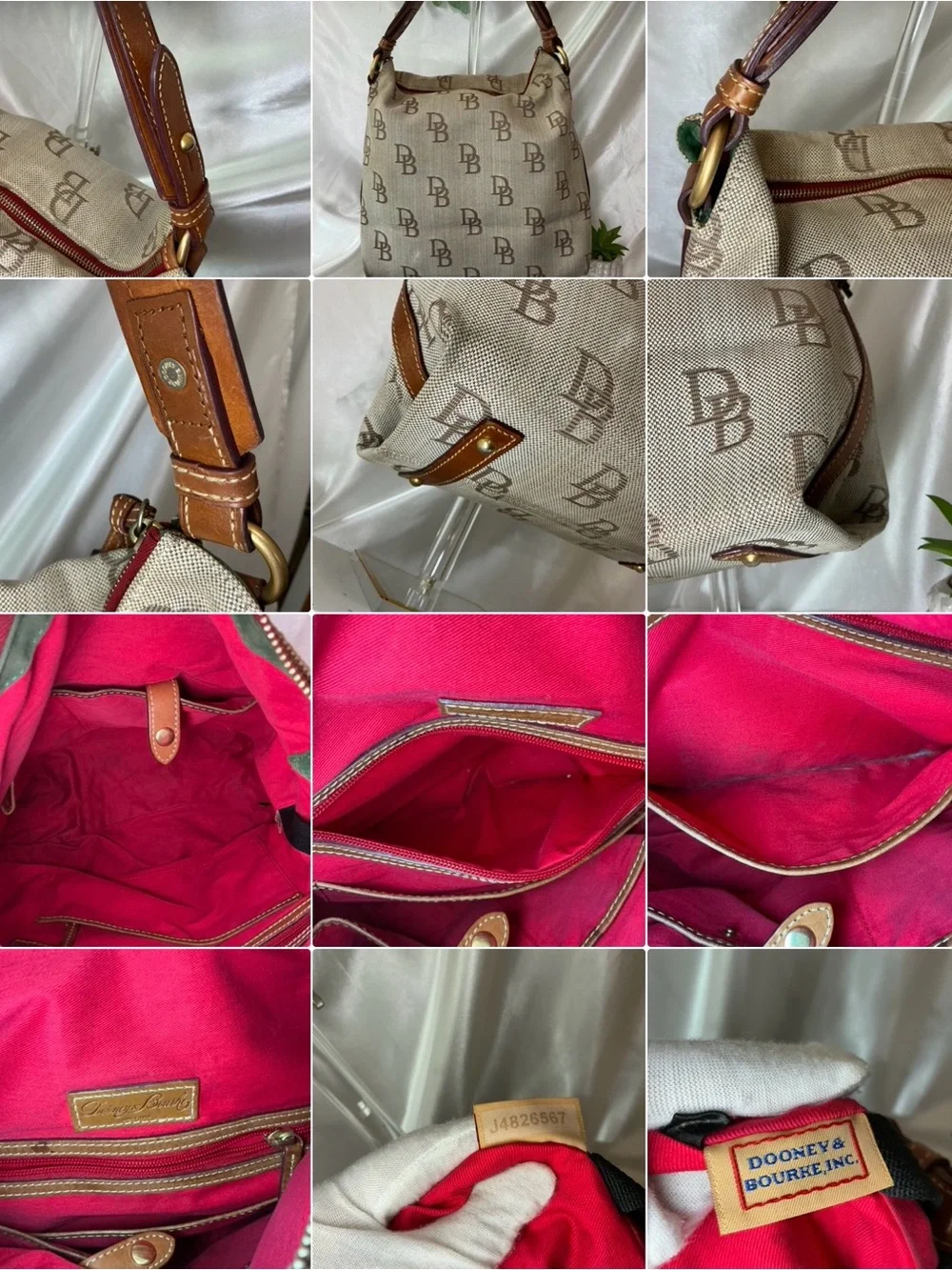 Preloved Good Dooney & Bourke Beige Canvas DB Monogram Hobo Bag w Gold Hardware
